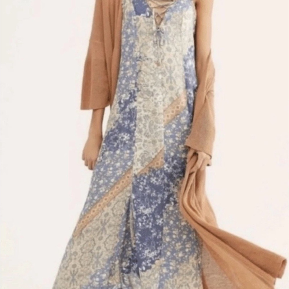 Free People Bohemian Blue and Cream Maxi Dress - Picture 4 of 10